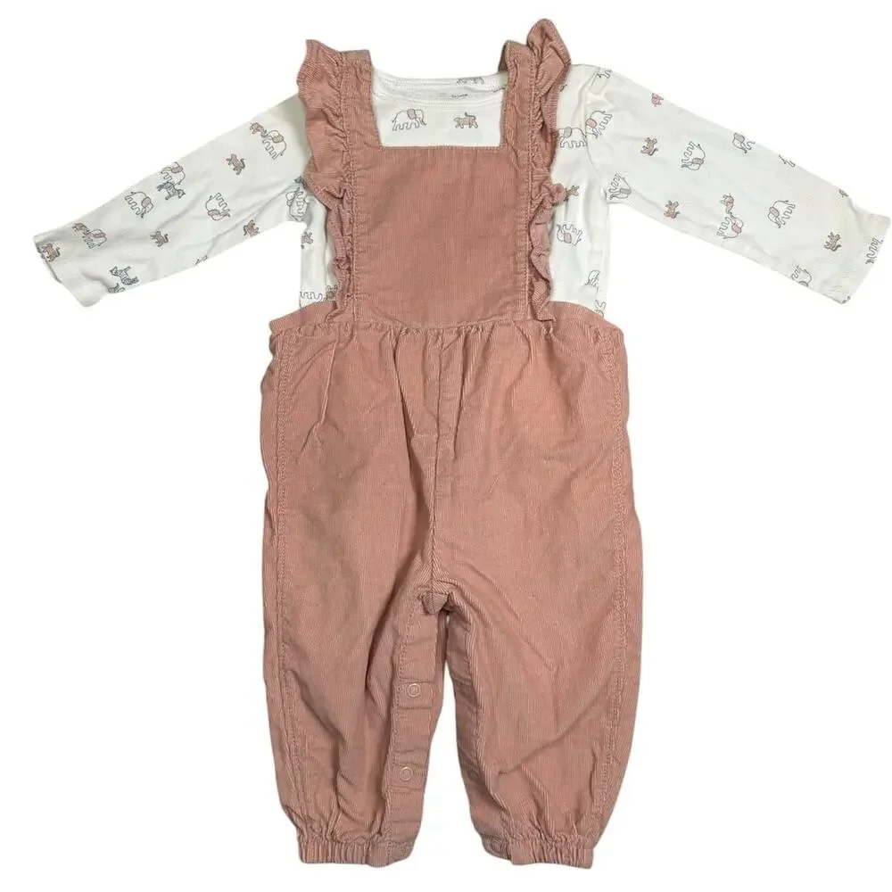 Carters Overall Jumpsuit Matching Outfit Baby Girl Elephants Pink 9 Month